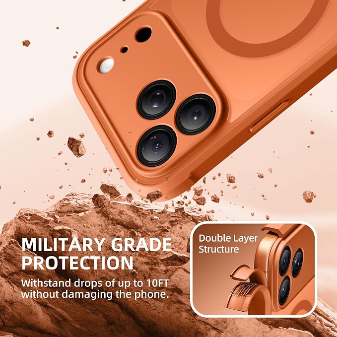 BERFY for iPhone 17 Pro Case, Compatible with MagSafe, Built-in Privacy Screen Protector, Camera Protection, Shockproof Full Body Phone Case 6.3", Translucent Cosmic Orange