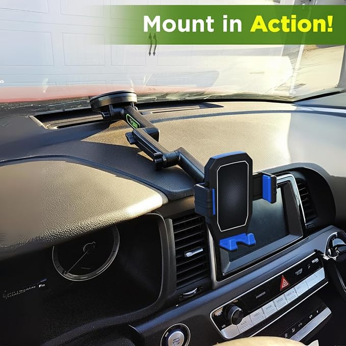 Cell Phone Mount for Truck Phone Holder for Truck Drivers - Heavy Duty Suction Cup + Dashboard Pad, iPhone Holder for Dashboard Window 16.9 inch Long, for iPhone & Samsung, Commercial Trucker, Blue