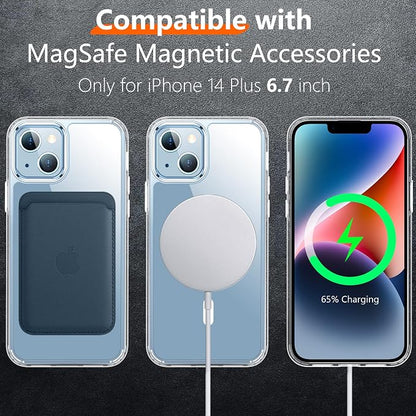 Red2Fire Magnetic for iPhone 14 Plus Case [Compatible with Magsafe][Military Grade Drop Protection][Glass Screen Protector+Camera Lens Protector] Heavy Duty Shockproof Phone Case 6.7" - Clear
