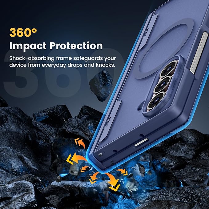 Caka Magnetic for Samsung Galaxy Z Fold 8 Ultra Case with Hinge Protection | Compatible with MagSafe, Built-in Outer Screen Protector, Hinge Guard, Translucent Matte Back, 360° Hybrid Drop Defense