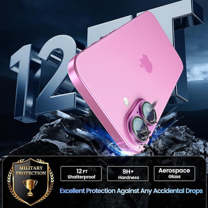 CACOE Camera Lens Protector for iPhone 16/16 Plus/17 - Metal Frame Tempered Glass Cover, [Anti-Scratch] [Drop-Proof][Strong-Adhesion] Camera Screen Cover(Pink)