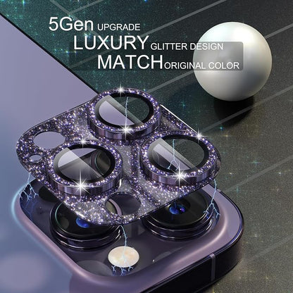 Choiche for iPhone 14 Pro/iPhone 14 Pro Max Camera Lens Protector, Bling Camera Cover with 9H Tempered Glass Lens Screen Protector Metal Ring Decoration Accessories (Glitter-Purple)
