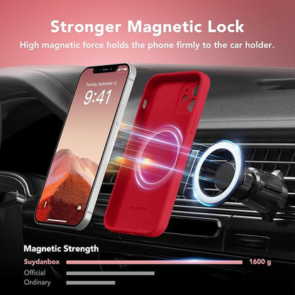 Magnetic for iPhone 12 Case, Compatible with MagSafe, [Full Camera Protection][Screen Protector] Silicone Shockproof Protective Phone Case for iPhone 12 6.1", Red