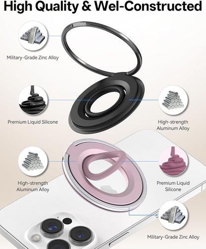 [2025 Upgrade] Magnetic Phone Grip for MagSafe, 360° Rotation Phone Ring Grip Stand, Finger Kickstand Two-Sided Magnet Compatible with iPhone 17/16/15/14/13/12/11 Pro/Max MagSafe Accessories