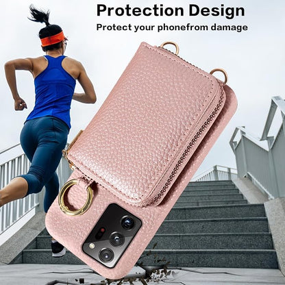 Wallet Case for Samsung Galaxy Note 20 Ultra 5G Shoulder Strap Ring Buckle Zipper Flip Organ Purse Card Holder Phone Cover for Note20 Plus Notes 20Ultra Note20+ U + 20+ Twenty Not S20 Rose Gold
