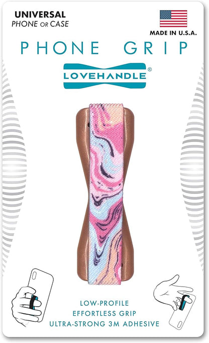 LOVEHANDLE Universal Phone Grip for Smartphones & Mini Tablets - Phone Holder for Hand - Wireless Charging Compatible - Made in The USA - Marble Rose