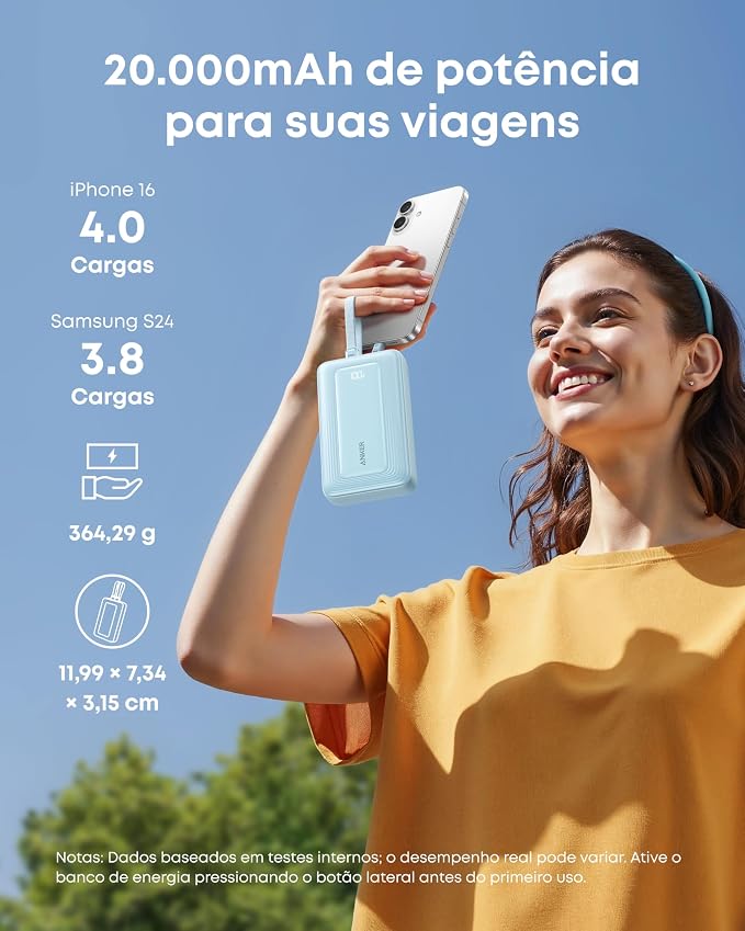 Anker Power Bank, 20,000mAh 30W Max Fast Portable Charger with Built-in USB-C and MFi Certified Lightning Cables, USB-C&A, Battery Pack for iPhone 17/16/15/14 Series, MacBook, Galaxy