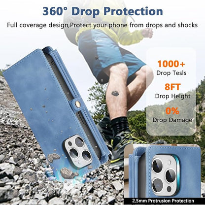 Wallet Case for iPhone 15 Pro Max with Card Holder/Crossbody Wallet/Strap| RFID Blocking | Magnetic | Kickstand | Detachable | PU Leather Phone Case for iPhone 15 Pro Max,6.7 in,Sky Blue