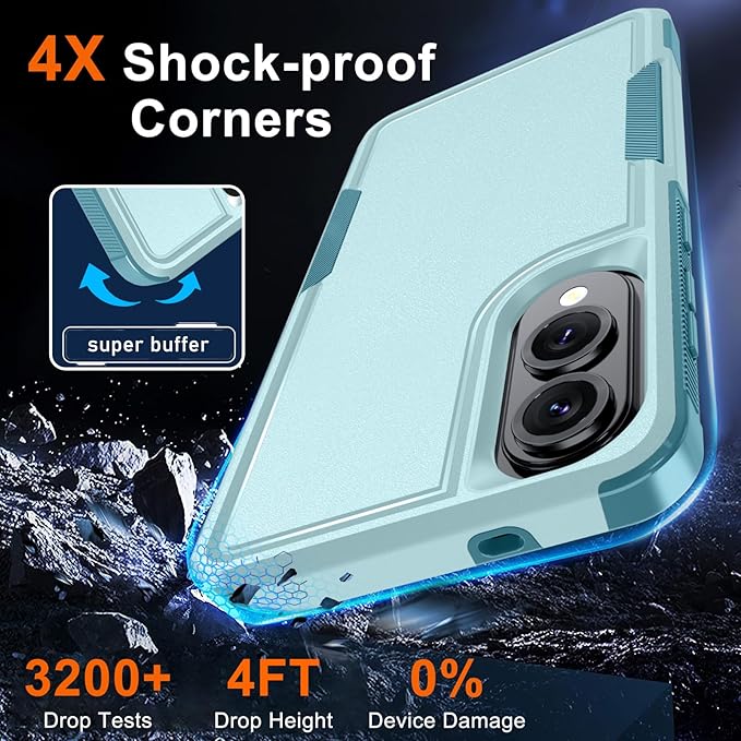RMOCR Case for Samsung Galaxy S25 Edge, Full Body Heavy Duty Rugged Shockproof Protective Phone Cover with Lanyard Strap, Tempered Glass Screen Protector and Camera Lens Cover, Mint Green