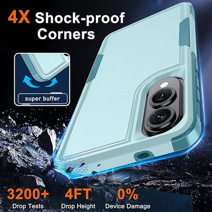 RMOCR Case for Samsung Galaxy S25 Edge, Full Body Heavy Duty Rugged Shockproof Protective Phone Cover with Lanyard Strap, Tempered Glass Screen Protector and Camera Lens Cover, Mint Green