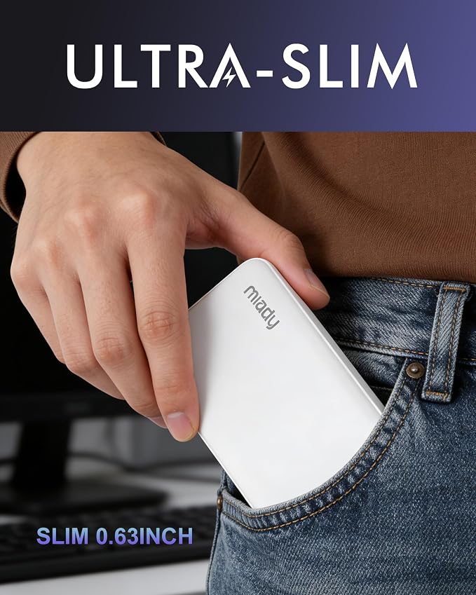 Miady 2-Pack Portable Charger, Slim 10000mAh Power Bank Travel Battery Pack | Dual USB丨3 Outputs 2 Inputs丨for Backpack Travel Camping丨Slim丨Compatible with iPhone Android etc丨Flight-Safe丨37Wh丨Blue+Pink