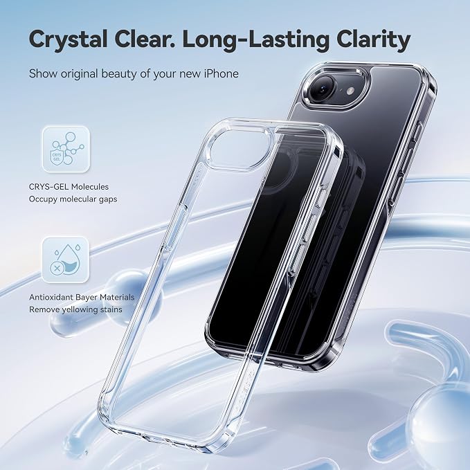 CASEKOO for iPhone 17e/16e Case Crystal Clear, Patented Anti-Yellow & Virgin TPU, 15FT Military-Grade Drop Protection, Slim Transparent Women Men Funda para for iPhone 17e/16e Case 6.1 inch, Clear