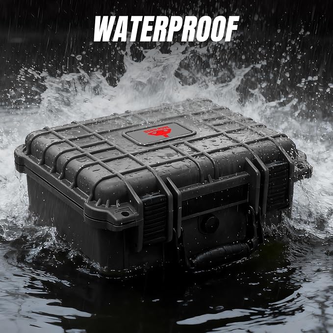 Jack Boss 13.6X11.4X6 Inch Hard Case, Portable Weather Waterproof Protective Camera Case with Customizable Foam, Foam Case Fit Use of Drones, Camera, Equipments, Black,upgraded