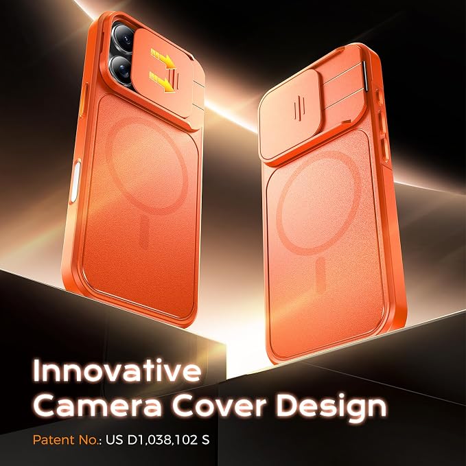 TOCOL for iPhone 16 Pro Max Case with Slide Camera Cover, Kickstand and Camera Control Button, Fit for MagSafe, Rugged Solid Phone Case, Non-Slip, Drop Protection, Orange