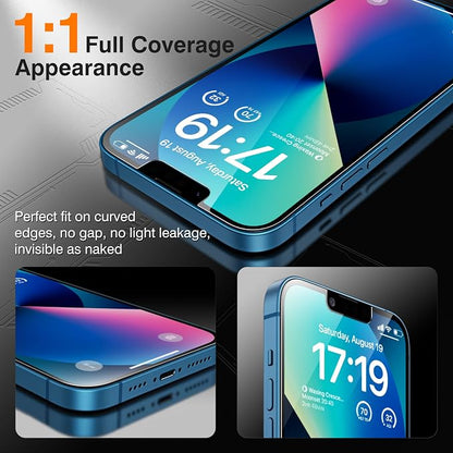 EZ-GLAZ- 4 Pack for iPhone 13 Privacy Screen Protector[6.1"] With 2 Pack Camera Lens Protector, [Drop Protection] 9H Hardness Full Coverage Anti-Spy Tempered Glass Film, Easy to install | True 28°Anti Spy, Glass Privacy Screen, Tempered, Longest Durable
