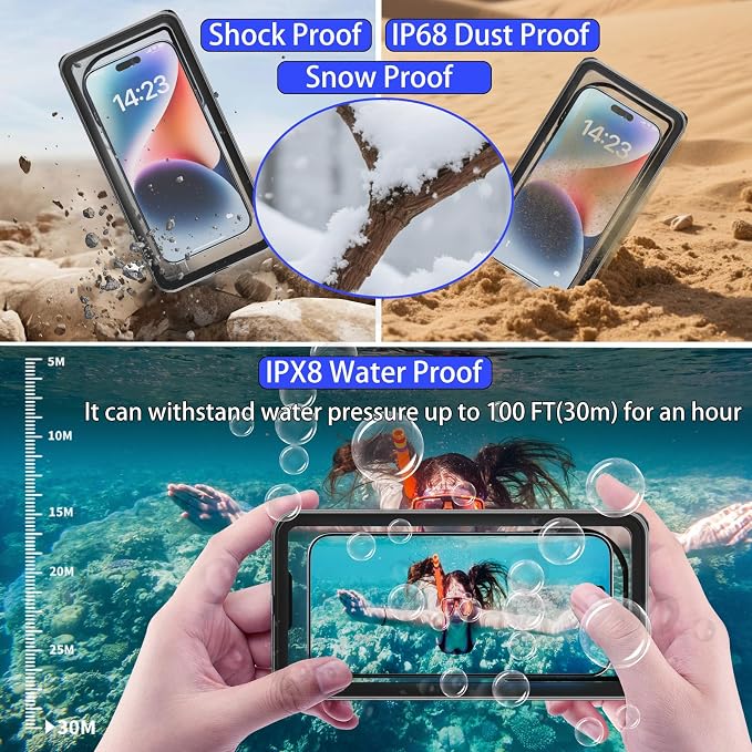 Cruise Essentials Waterproof Phone Case for Shower Underwater Protect Bag Wet Touch/Floating Snorkeling/Heavy Duty Hard Phone Case with Lanyard Compatible with iPhone 17 Pro Max/16/15/14, Galaxy S25