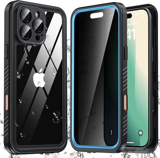 ANTSHARE for iPhone 16 Pro Max Case Waterproof, [Anti Spy] Privacy Screen Protector for iPhone 16 Pro Max, [IP68 Under Water] Heavy Duty Full-Body Shockproof Phone Case, Blue