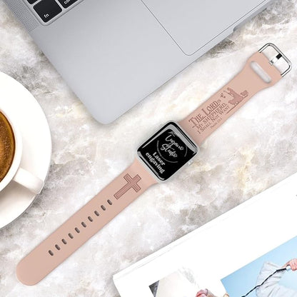 The LORD is my Shepherd Watch Band compatible with Apple Watch Laser Engraved iWatch Band Silicone 38mm 40mm 41mm 42mm 44mm 45mm 49mm Strap Jesus Psalm Christian God (38/40/41mm S/M, Pink Sand)