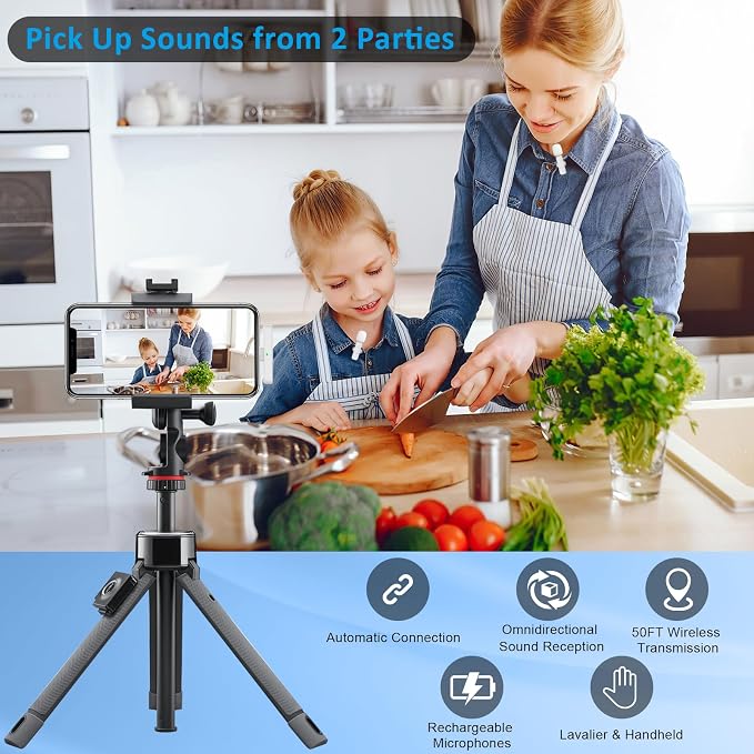 MAYBESTA Professional Wireless Lavalier Microphone for iPhone, iPad, Android - Bluetooth Lapel Mic for Video Recording - Mini Phone Microphone for Tiktok YouTube Interview Podcast Vlog
