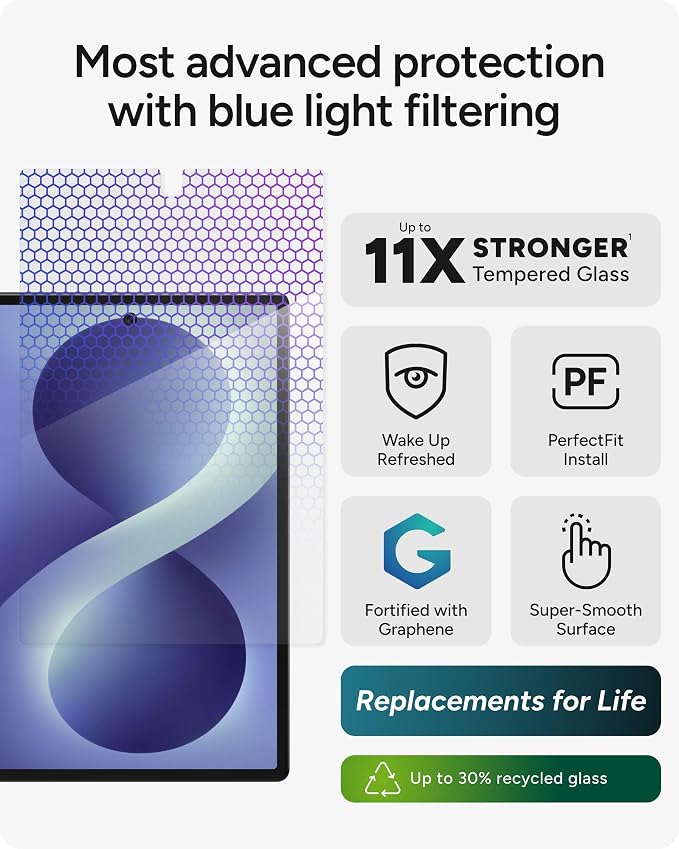 ZAGG Glass XTR5 Samsung Galaxy Z Fold8 Screen Protector | Front Screen, 11x Stronger Graphene-Infused Tempered Glass, Blue Light Filter, Anti-Reflective, InvisibleShield, Easy Install