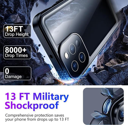 Temdan Compatible with iPhone 13 Pro Max Case Waterproof, Built-in Screen & Camera Protector IP68 Underwater Full Body 13FT Military Dropproof Shockproof Phone Case 6.7"-Purple/Clear