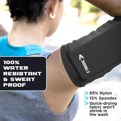 E Tronic Edge Phone Holder for Running, Cell Phone Arm Bands with Reflective Logo, Phone Strap Armband Fits iPhone and Android, Use for Running, Walking, Hiking and Biking, Blue, Small