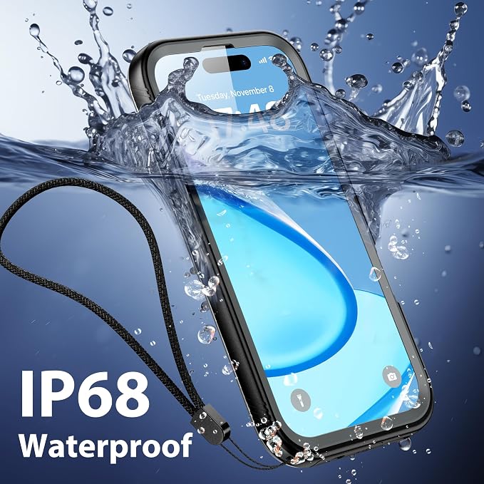 SPORTLINK for iPhone 16 Waterproof Phone Case - Built in Screen & Camera Lens Protector,6.6FT Military Dropproof/Shockproof/Dustproof/IP68 Underwater for iPhone 16 6.1 inch Black/Frosted Clear