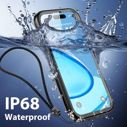 SPORTLINK for iPhone 16 Waterproof Phone Case - Built in Screen & Camera Lens Protector,6.6FT Military Dropproof/Shockproof/Dustproof/IP68 Underwater for iPhone 16 6.1 inch Black/Frosted Clear