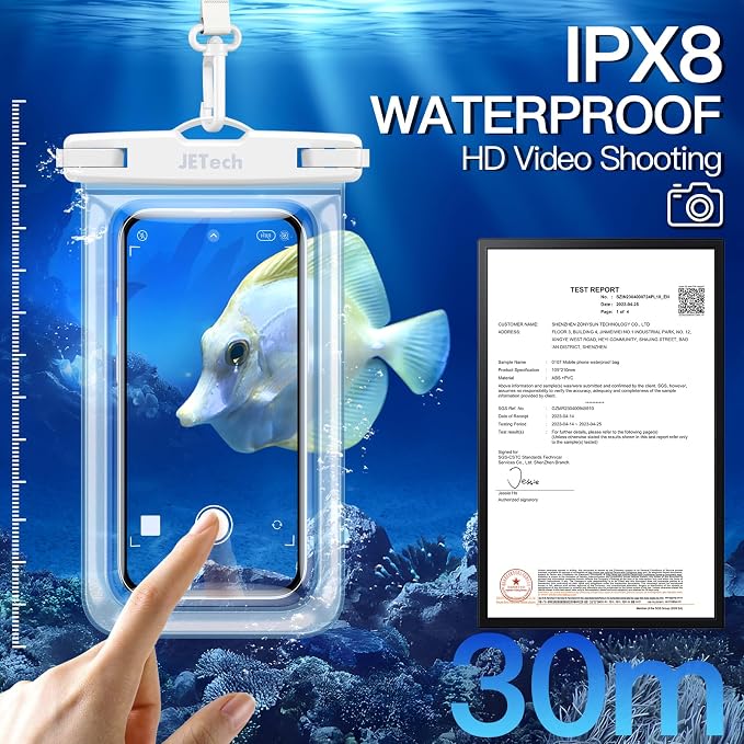 JETech Waterproof Phone Pouch, 2 Pack Water Proof Case for iPhone 17e 17 16e 16 15 14 Air Pro Max Plus, Galaxy S26 S25 Ultra, Pixel 10 Series and Others up to 7.2 Inch, IPX8 Dry Bag (Black+Clear)