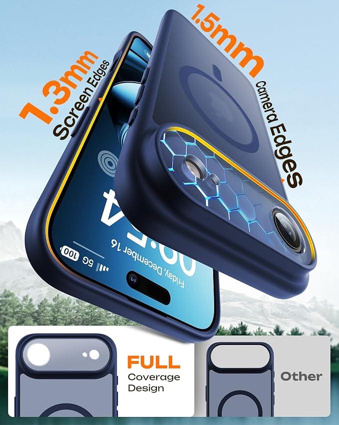 TOCOL for iPhone Air Case, Compatible with Magsafe Charger, Full Camera Protection, Drop Protection, Translucent Matte Phone Case for iPhone 17 Air 6.5 inch (Dark Blue)