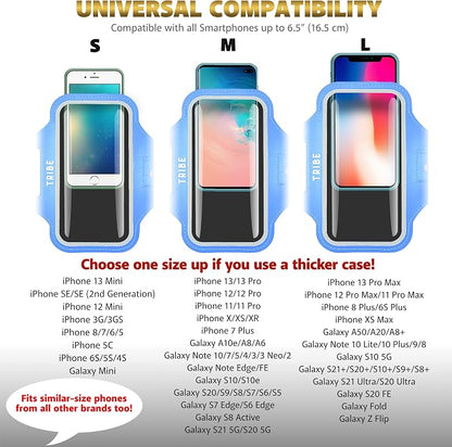 TRIBE Water Resistant Cell Phone Armband Case Running Holder for iPhone Pro Max Plus Mini SE (13/12/11/X/XS/XR/8/7/6/5) Galaxy S Ultra Plus Edge Note (21/20/10/9/8/7/6/5) Adjustable Strap & Key Pocket