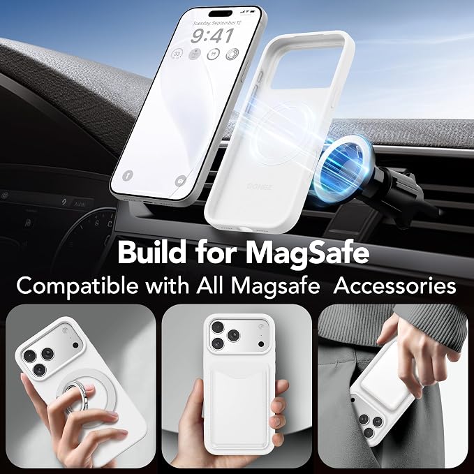 GONEZ Magnetic for iPhone 17 Pro Case, Compatible with MagSafe, [Screen Protector + Camera Lens Protector], Liquid Silicone Anti-Scratch Shockproof Protective Phone Case 6.3 inch, White