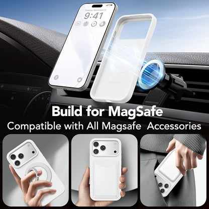 GONEZ Magnetic for iPhone 17 Pro Case, Compatible with MagSafe, [Screen Protector + Camera Lens Protector], Liquid Silicone Anti-Scratch Shockproof Protective Phone Case 6.3 inch, White