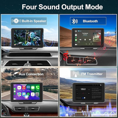 Wireless CarPlay & Android Auto Car Stereo - 7" HD Portable Touchscreen with Bluetooth 5.2, GPS Navigation, Mirror Link, Backup Camera, AUX & FM - Plug & Play for All Vehicles