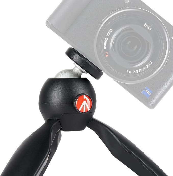 Manfrotto MTPIXIMII-B, PIXI Mini Tripod with Handgrip for Compact System Cameras, for DSLR, Mirrorless, Video, Made in Italy, Technopolymer and Aluminum, Black