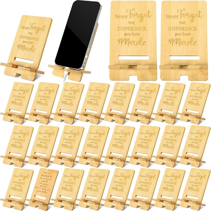 Ripeng 24 Pcs Employee Appreciation Gifts Bulk Bamboo Phone Stand for Desk Office Worker Thank You Gift for Administrative Team Coworkers Staff Graduation Nurse Teacher Week (Difference Made)