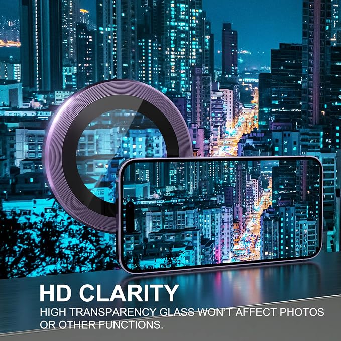 Choiche Compatible for iPhone 14 Pro/iPhone 14 Pro Max Camera Lens Protector, 9H Tempered Glass Camera Cover Screen Protector Metal Ring Decoration Accessories (Purple)
