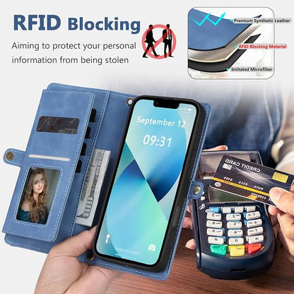 Wallet Case for iPhone 13 with Card Holder/Crossbody Wallet/Strap| RFID Blocking | Magnetic | Kickstand | Detachable | PU Leather Phone Case for iPhone 13,6.1 in,Sky Blue