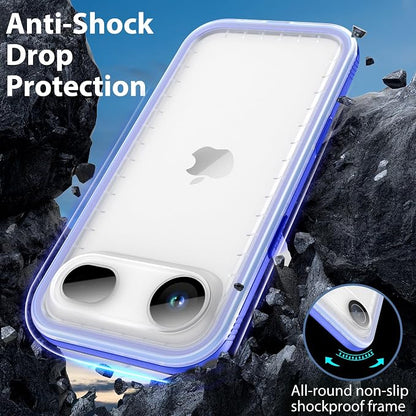 SPORTLINK for iPhone Air Waterproof Case - Dustproof/Rugged Full Body Shockproof/Dropproof/Built in Screen Protector/IP68 Underwater for iPhone Air Case 6.5 inch Blue/Frosted Clear