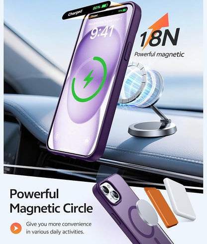 FNTCASE for iPhone 15 Case: for iPhone 14 Case & iPhone 13 Case [Compatible with Magsafe] Translucent Matte Cases with [Screen Protector] Military Grade Shockproof Protective Phone Cover - Purple