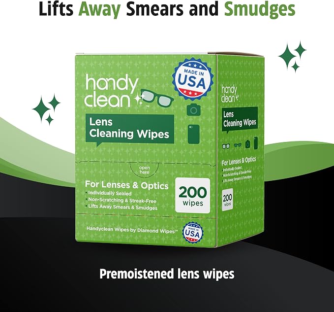 HandyClean Pre-Moistened Lens Cleaning Wipes, Eyeglass Wipes, Screen Wipes, 100 ct of 6 x 5 inches Individually Packed Lens Cleaner Wipes