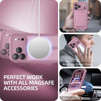 BERFY for iPhone 17 Pro Max Case, Compatible with MagSafe, Built-in Glass Screen Protector, Camera Protection, Shockproof Full Body Phone case 6.9", Translucent Palevioletred