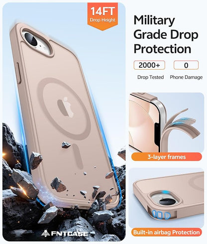 FNTCASE for iPhone 17e Case: iPhone 16e Phone Case [Compatible with Magsafe] Translucent Matte Cases with [Screen Protector] Military Grade Shockproof Protective Phone Cover - Desert Gold