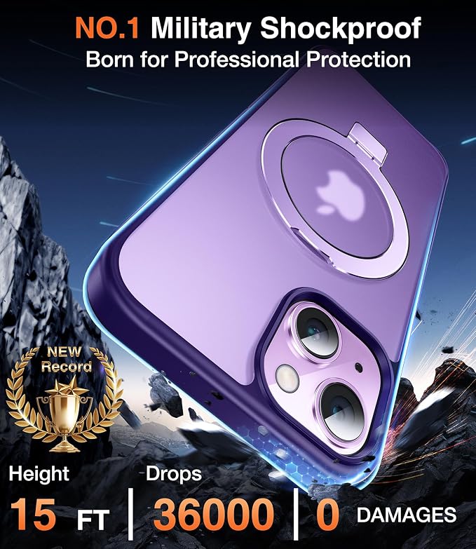 Chicfun 3-in-1 [Magnetic+Kickstand+Ring Holder] for iPhone 14 Plus Case with Stand Ring Holder， Compatible with MagSafe, Military Shockproof Kickstand Phone Case iPhone 14 Plus Cover Purple