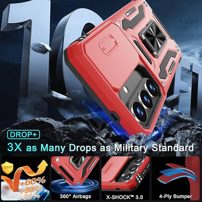 DEERLAMN Case for Samsung Galaxy A37 5G with Slide Camera Cover+Screen Protector (1 Pack), Rotated Ring Kickstand Military Grade Shockproof Protective Cover-Red