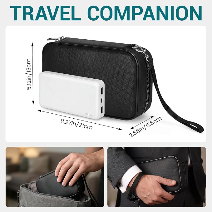 Fireproof Electronics Organizer Travel Case, Black | Water Resistant Tech Accessories Pouch, Explosion-proof Cord Storage Bag, Fireproof Zipper for Phone, Power Bank, Cables, USB