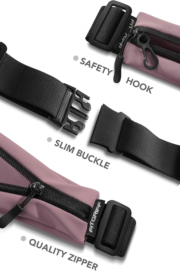Fitgriff® Running Belt V2 for Men & Women - Slim Fanny Pack, Phone Holder for Jogging, (Fits All Cell Phones) - Money Belt, Runners Waist Pouch (Dusty Rose, One Size (Waist 24.4 – 43.3 inches))