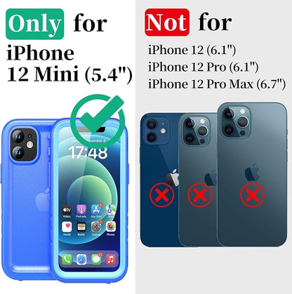 Cozycase Compatible with iPhone 12 Mini Waterproof Case - Full Body Rugged Dustproof Shockproof Case with Built-in Screen Protective Case for iPhone 12 Mini 5.4 inch (Blue)