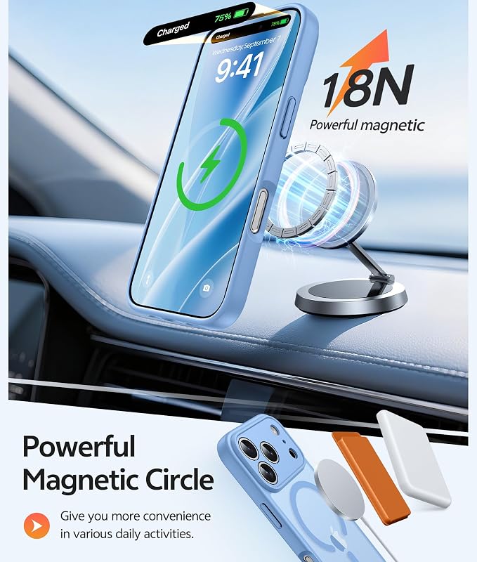 FNTCASE for iPhone 17 Pro Max Case: [Compatible with Magsafe] Translucent Matte Cases with [Full Camera Protection] [Screen Protector] Military Grade Shockproof Protective Phone Cover - Light Blue