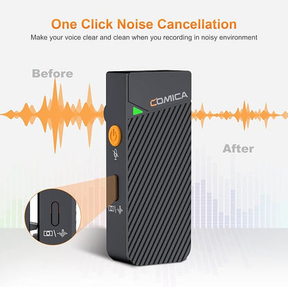 COMICA Vimo C2 Wireless Lavalier Microphone, 2.4G Dual Transmitter Noise Cancellation, 8HR 656FT Wireless Mic for YouTube Video Recording Online Class Live-Stream Vlog on Camera Smartphone PC